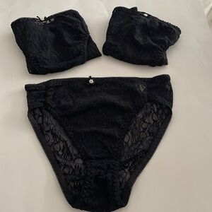 Vintage Hong Kong bundle of 3 black Raschel lace wolley nylon panties